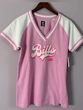 NWTs NFL Team Apparel Buffalo Bills Pink and White Short Sleeve T-Shirt Size M